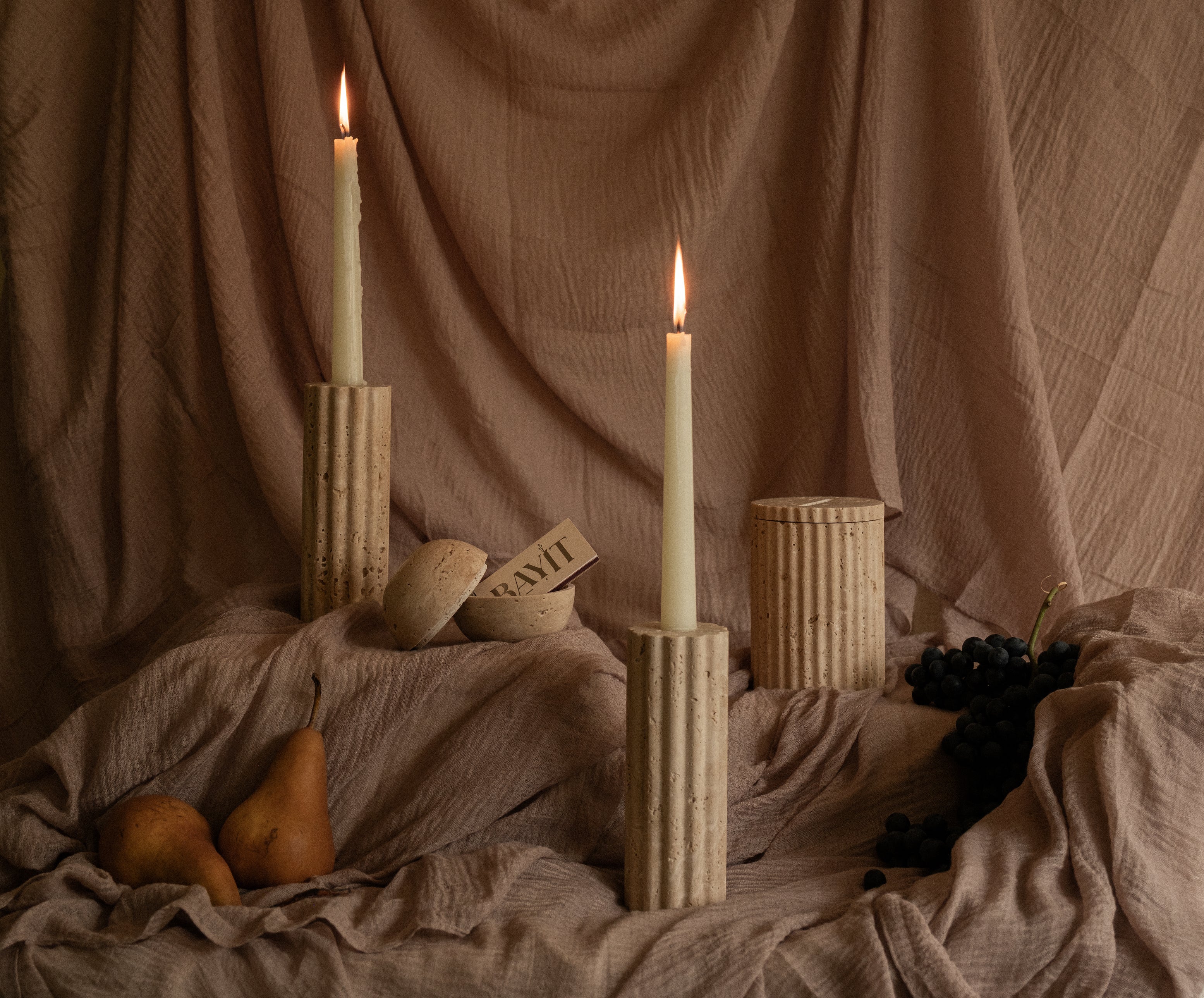Travertine Candle Holder Set