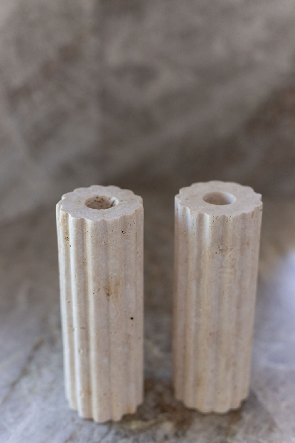 Travertine Candle Holder Set