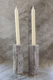 Silver Travertine Candle Holder Set
