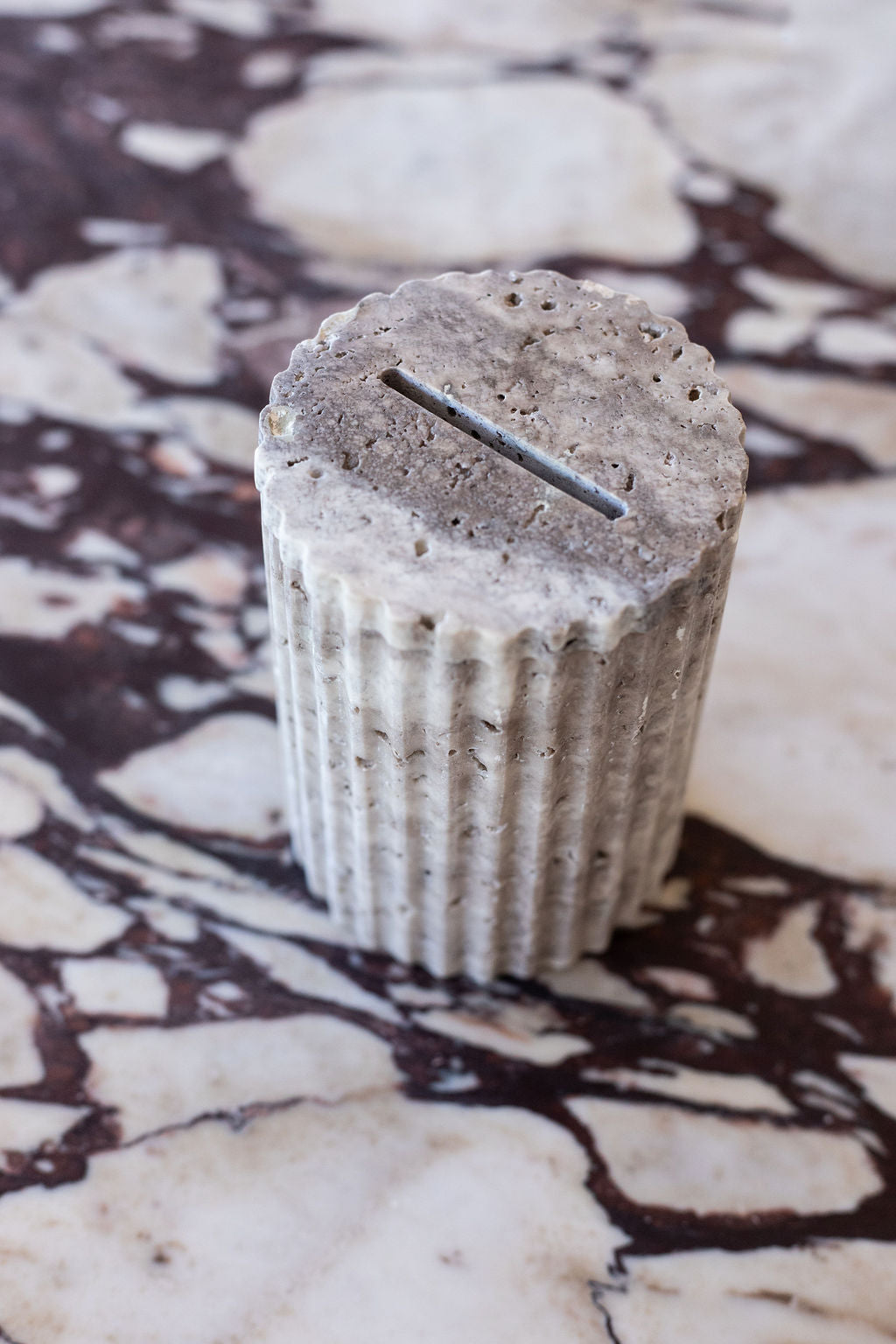 Silver Travertine Tzedakah Box