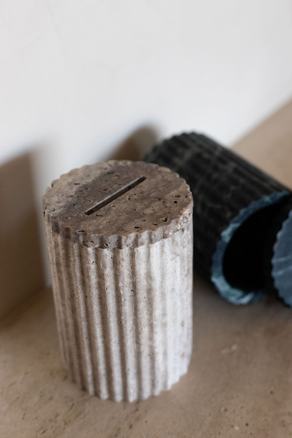 Silver Travertine Tzedakah Box