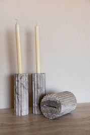 Silver Travertine Candle Holder Set