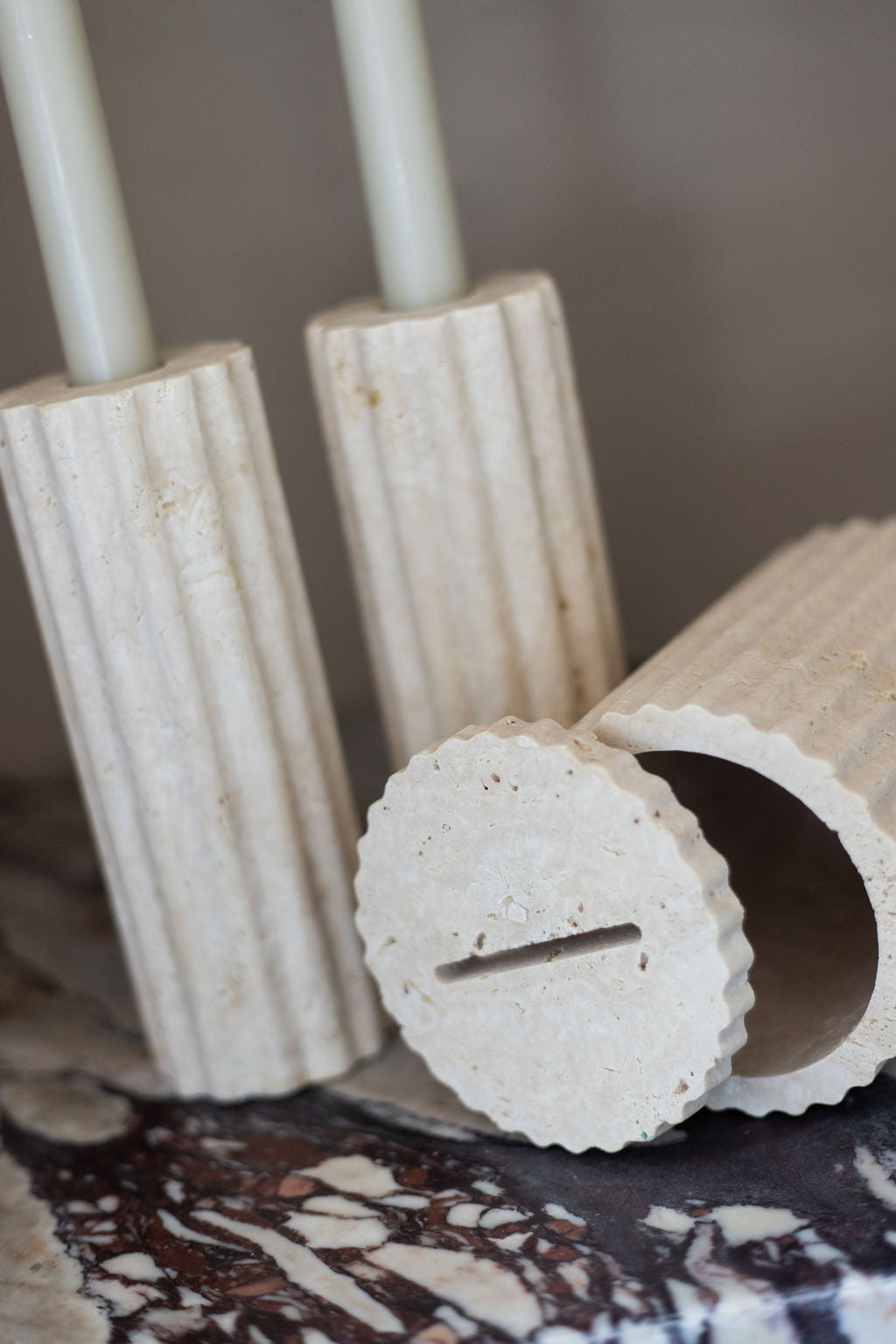 Travertine Candle Holder Set