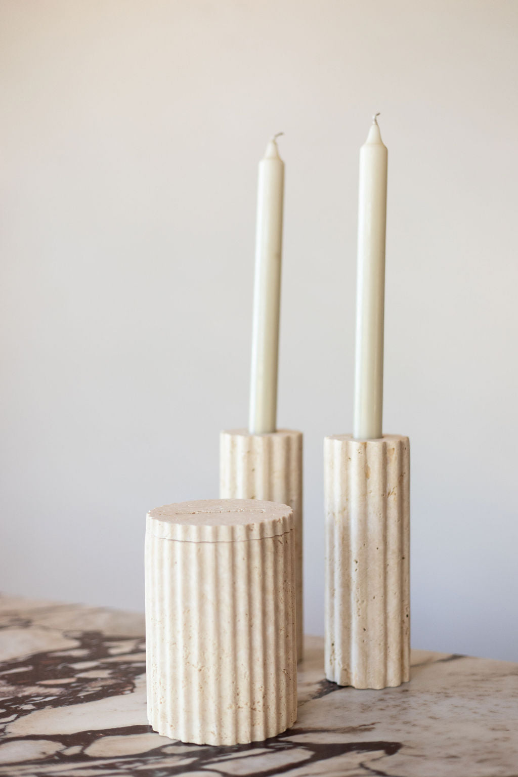 Travertine Candle Holder Set