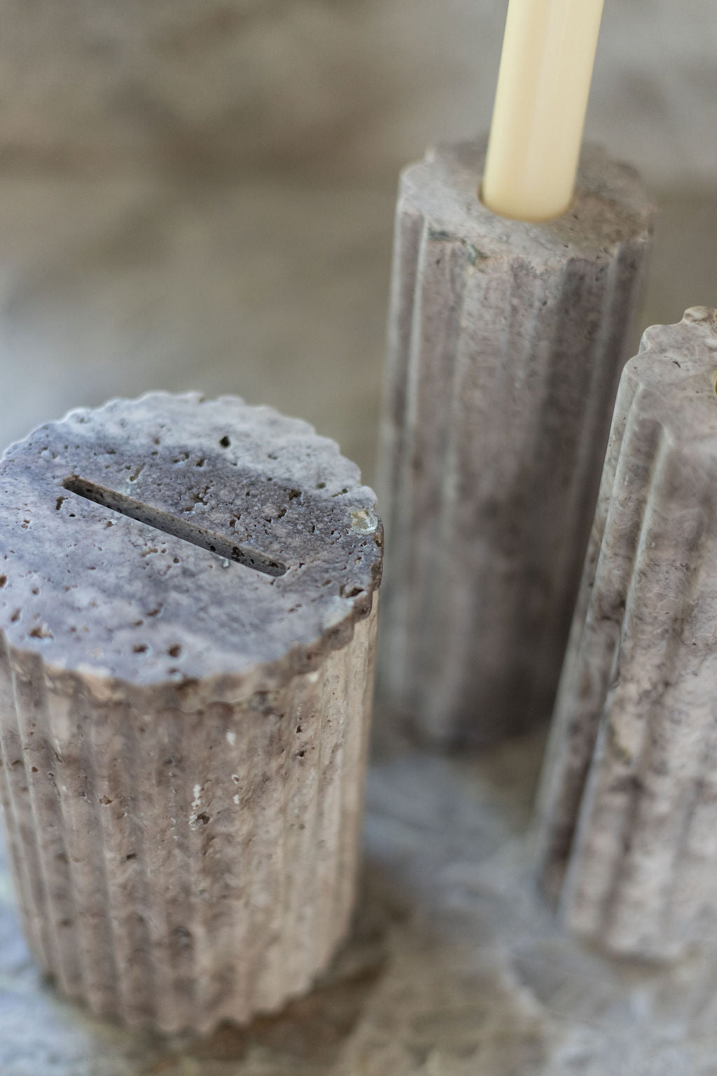 Silver Travertine Candle Holder Set